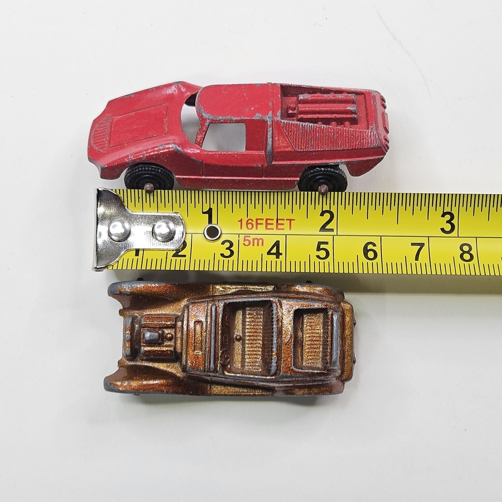 Vintage Tootsietoy Lot of 2 Diecast Cars - Red Fiat Abarth & Bronze Roadster - Picture 7 of 7
